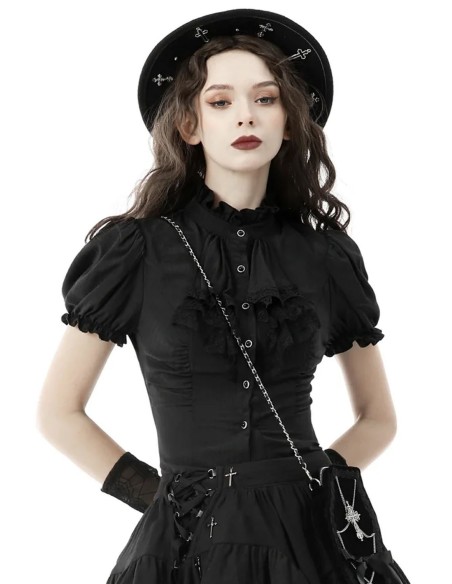 Lolita Gothic Ruffle Blouse in Black - Dark in Love
