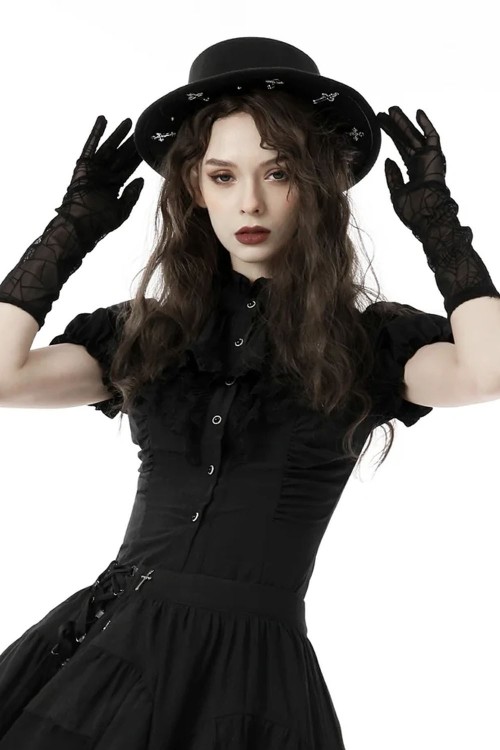 Lolita Gothic Ruffle Blouse in Black - Dark in Love