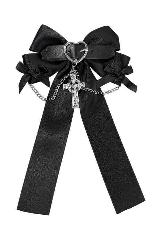 Bow Gothic Cross Hairclip in Black