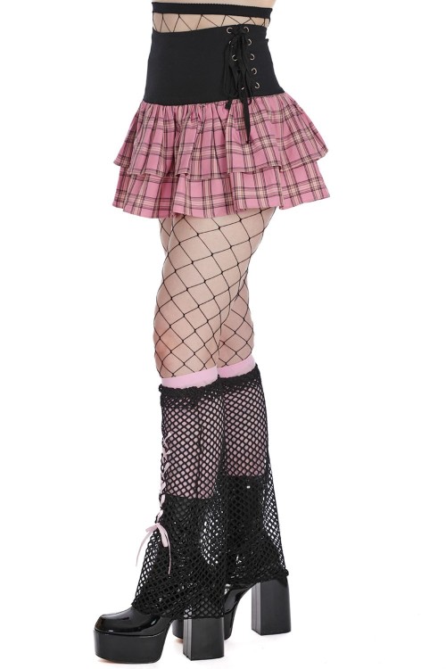 Kokoro Black x Pink Tartan Skirt - Banned