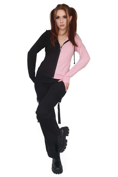 Half Yuri Top in Black x Pink - Banned