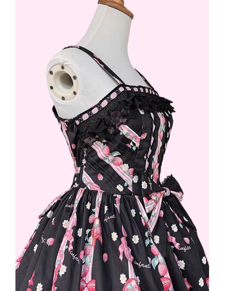 Vestido Lolita JSK Strawberry Ribbon + Lazo - Negro