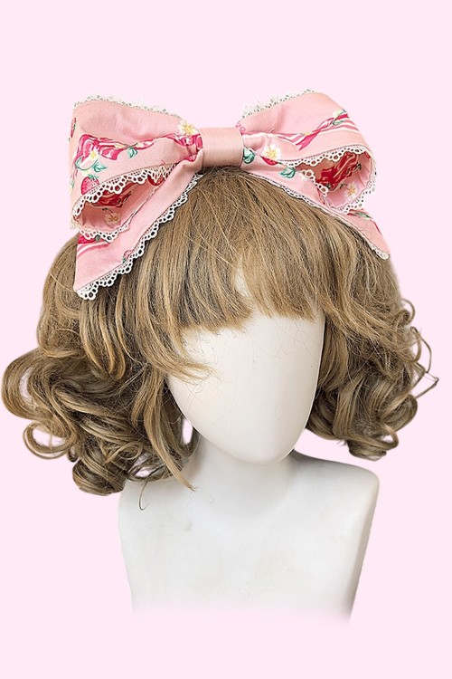 Strawberry Ribbon Lolita JSK Dress + Headbow - Pink
