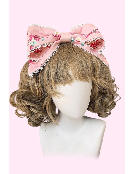 Strawberry Ribbon Lolita JSK Dress + Headbow - Pink