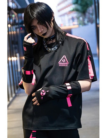 Oversized Uzurai T-shirt in Black x Fuchsia - ACDC Rag