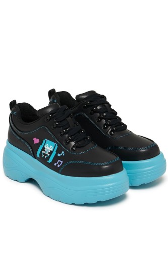 Diva Virtual Platform Sports Sneakers in Black x Turquoise - Hatsune Miku x Koi Footwear