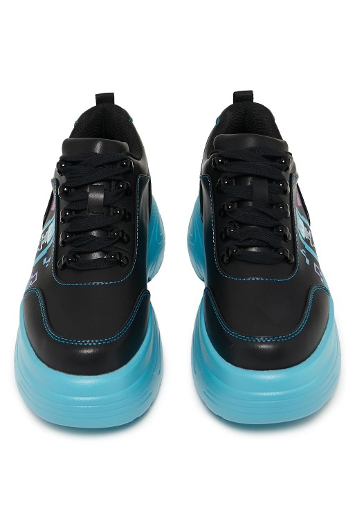 Bambas Deportivas con Plataforma Virtual Diva en Negro x Turquesa - Hatsune Miku x Koi Footwear