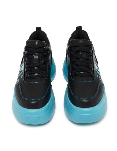 Diva Virtual Platform Sports Sneakers in Black x Turquoise - Hatsune Miku x Koi Footwear