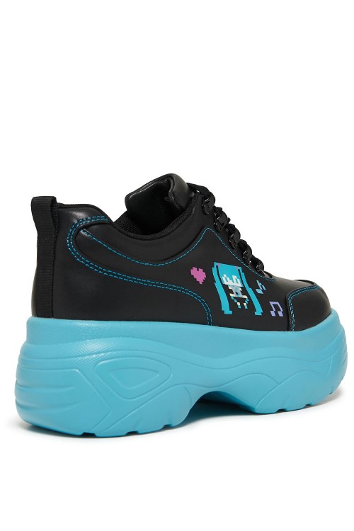 Diva Virtual Platform Sports Sneakers in Black x Turquoise - Hatsune Miku x Koi Footwear