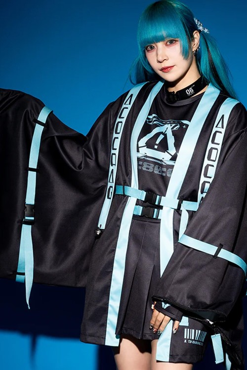 Chaqueta Haori Error Code en Negro x Turquesa - ACDC Rag