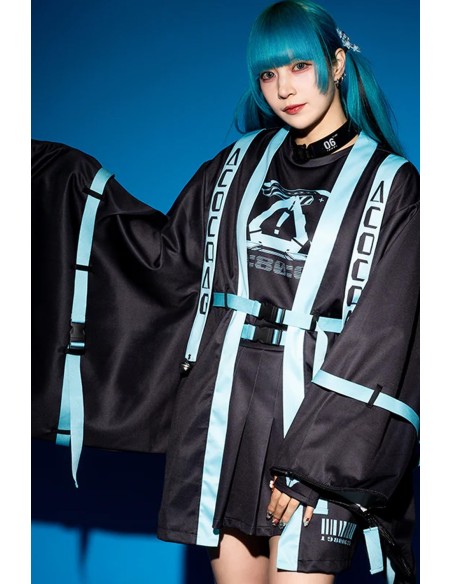Chaqueta Haori Error Code en Negro x Turquesa - ACDC Rag
