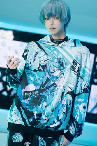Miku Forever Oversized Sweatshirt in Black x Turquoise - Hatsune Miku x ACDC Rag