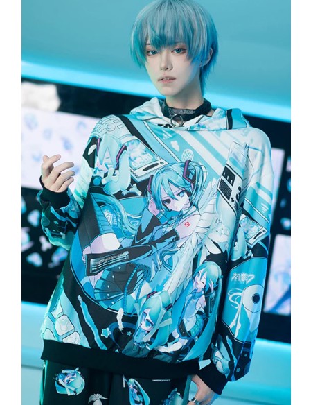 Miku Forever Oversized Sweatshirt in Black x Turquoise - Hatsune Miku x ACDC Rag