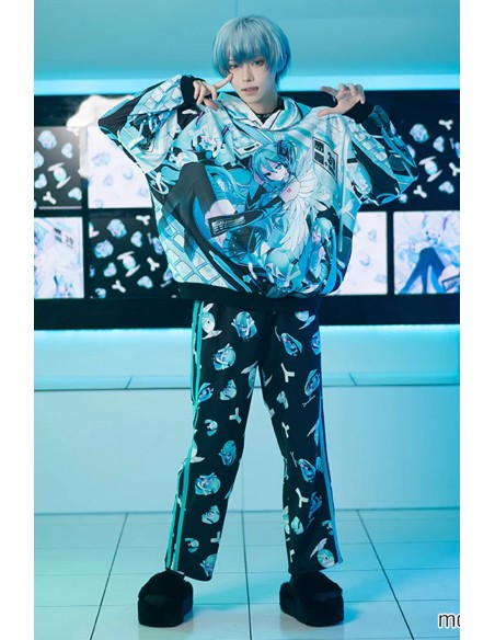 Miku Forever Oversized Sweatshirt in Black x Turquoise - Hatsune Miku x ACDC Rag