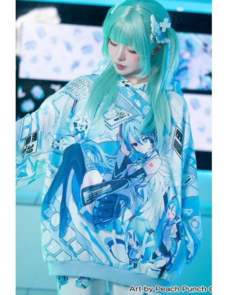 Sudadera Oversized Miku Forever en Blanco x Turquesa  - Hatsune Miku x ACDC Rag