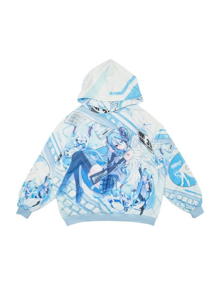 Miku Forever Oversized Sweatshirt in White x Turquoise - Hatsune Miku x ACDC Rag