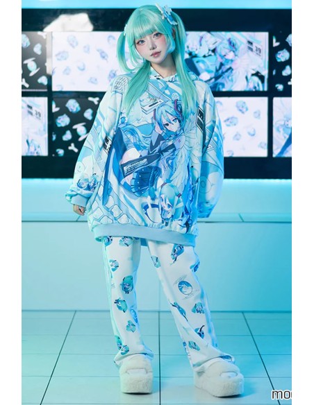 Sudadera Oversized Miku Forever en Blanco x Turquesa  - Hatsune Miku x ACDC Rag