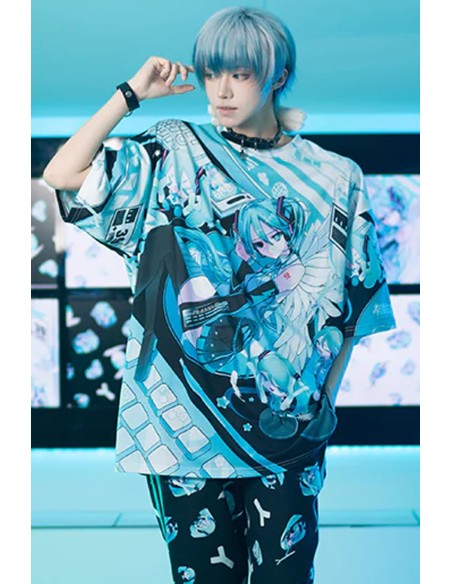 Oversized Miku Forever T-shirt Black x Blue - Hatsune Miku x ACDC Rag