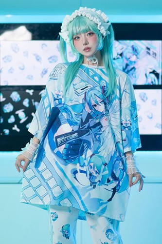 Oversized Miku Forever T-shirt in White x Blue - Hatsune Miku x ACDC Rag