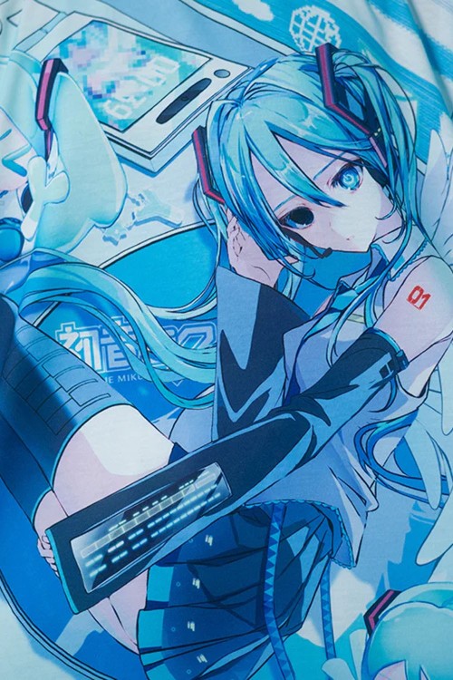 Oversized Miku Forever T-shirt in White x Blue - Hatsune Miku x ACDC Rag