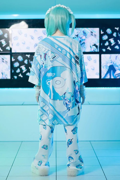 Oversized Miku Forever T-shirt in White x Blue - Hatsune Miku x ACDC Rag