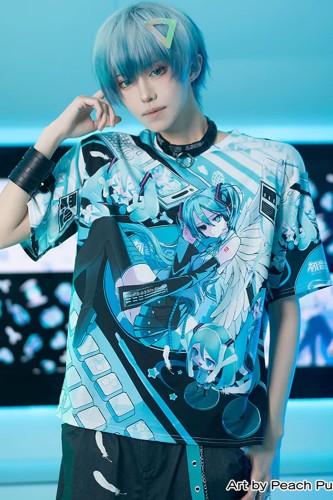 Camiseta Miku Forever en Negro x Azul - Hatsune Miku x ACDC Rag