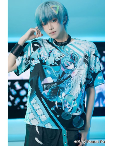 Miku Forever T-shirt in Black x Blue - Hatsune Miku x ACDC Rag