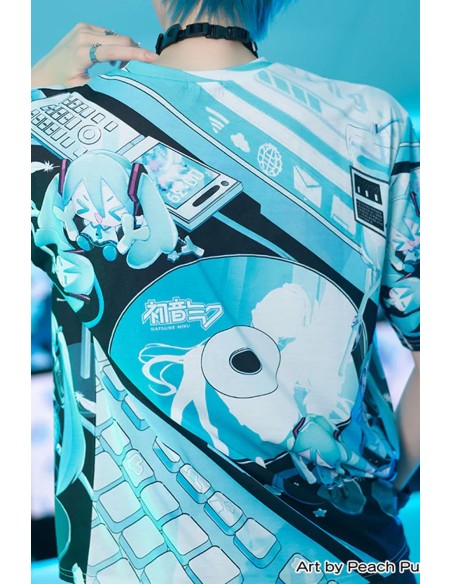 Miku Forever T-shirt in Black x Blue - Hatsune Miku x ACDC Rag