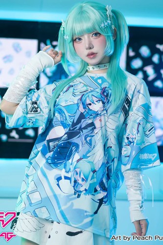 Miku Forever T-shirt in White x Blue - Hatsune Miku x ACDC Rag