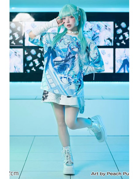 Miku Forever T-shirt in White x Blue - Hatsune Miku x ACDC Rag