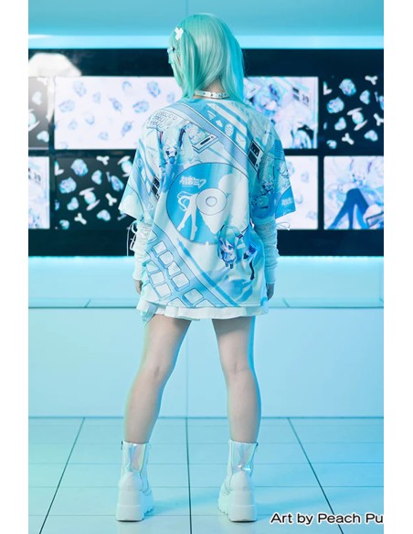 Miku Forever T-shirt in White x Blue - Hatsune Miku x ACDC Rag