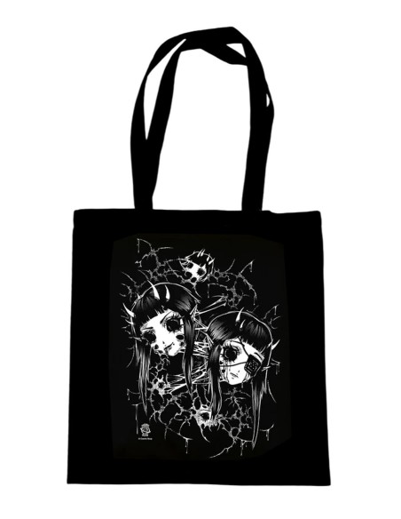 Split Black Cotton Tote Bag - Pinku Kult