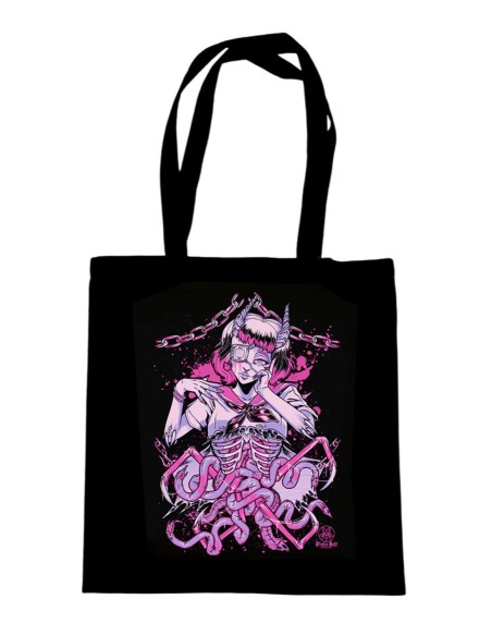 Vivisect Black Cotton Tote Bag - Pinku Kult