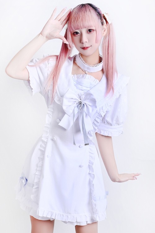 Romantic Prologue Jirai Kei Dress + Shorts + Choker Set in White - Jill Punk