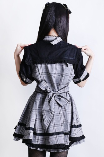 Romantic Prologue Jirai Kei Dress + Shorts + Choker Set in Black x Grey Tartan - Jill Punk 2