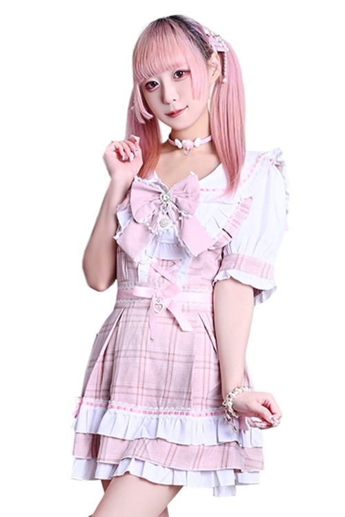 Underground Idol Jirai Kei Dress in Pink Tartan - Jill Punk