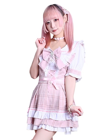 Underground Idol Jirai Kei Dress in Pink Tartan - Jill Punk
