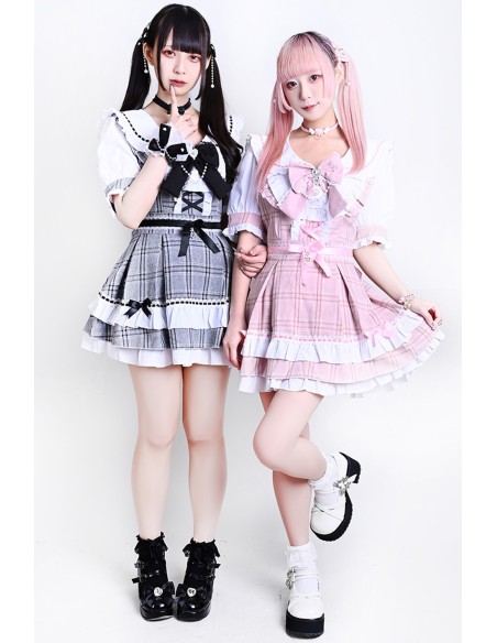 Vestido Underground Idol Jirai Kei Tartán Rosa - Jill Punk