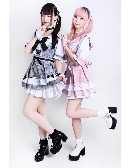 Underground Idol Jirai Kei Dress in Pink Tartan - Jill Punk