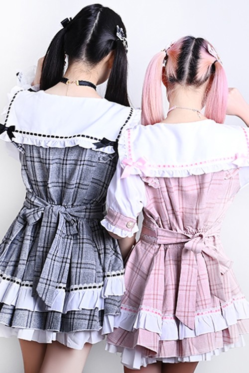 Vestido Underground Idol Jirai Kei Tartán Rosa - Jill Punk