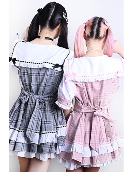 Underground Idol Jirai Kei Dress in Pink Tartan - Jill Punk