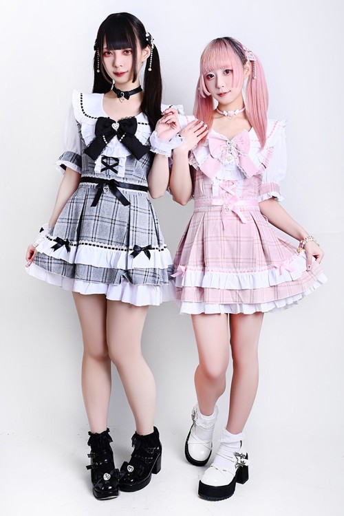 Underground Idol Jirai Kei Dress in Grey Tartan - Jill Punk