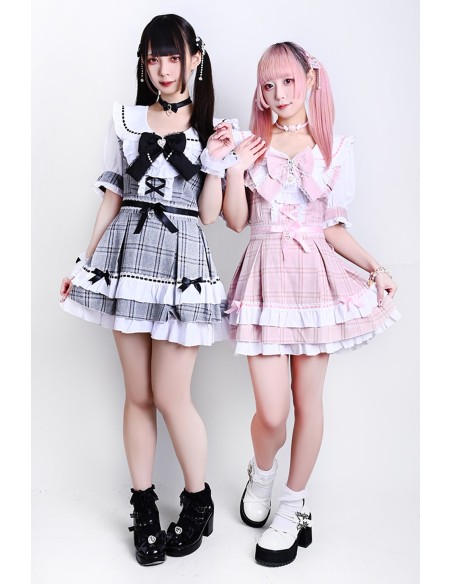 Underground Idol Jirai Kei Dress in Grey Tartan - Jill Punk