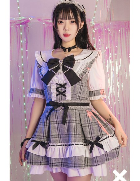 Vestido Underground Idol Jirai Kei Tartán Gris - Jill Punk