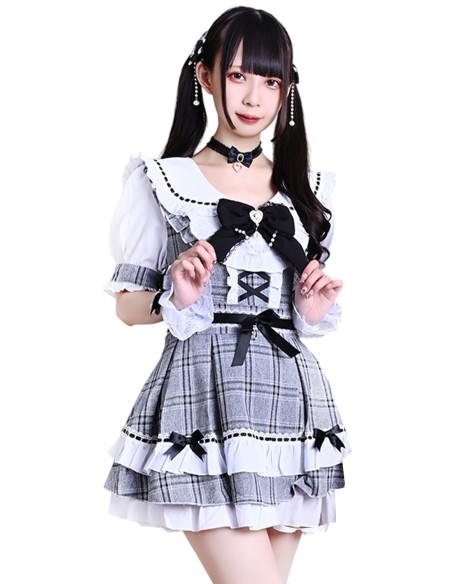 Vestido Underground Idol Jirai Kei Tartán Gris - Jill Punk