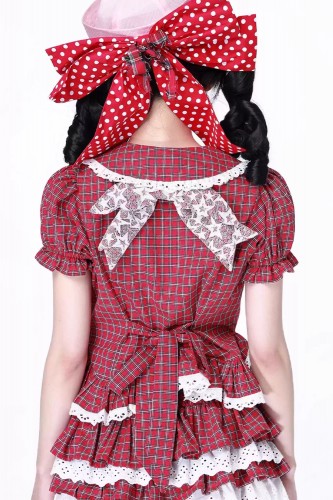 Blusa de Manga Corta Retro Showa de Tartán Rojo ~ SOS MEME CLUB 2