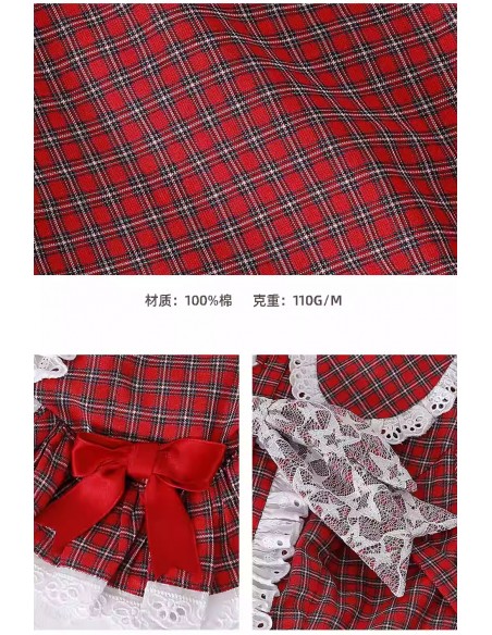 Blusa de Manga Corta Retro Showa de Tartán Rojo ~ SOS MEME CLUB