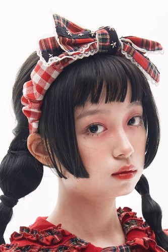 Red Tartan Bow Diadem ~ SOS MEME CLUB