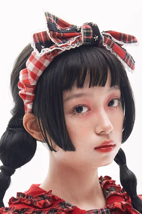 Red Tartan Bow Diadem ~ SOS MEME CLUB