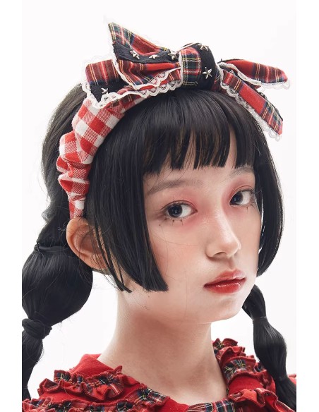 Diadema con Lazo de Tartán Rojo ~ SOS MEME CLUB